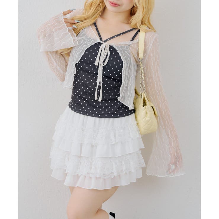NICE CLAUP / OLIVE des OLIVE　OUTLET 【セットアイテム】シアーカーディガン×ドットキャミ トップス