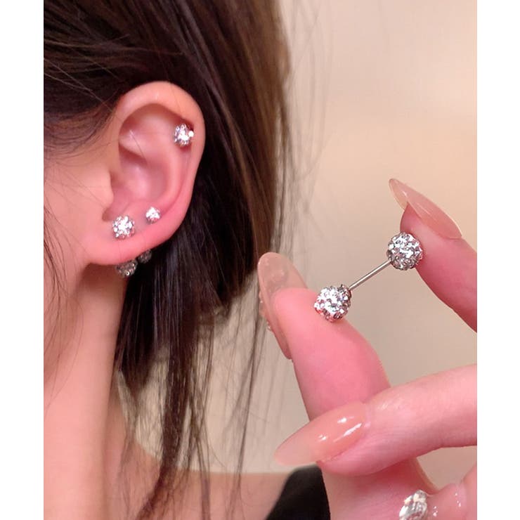 Miniministore ラインストーン ネジ式ピアス 3点セット アクセサリー