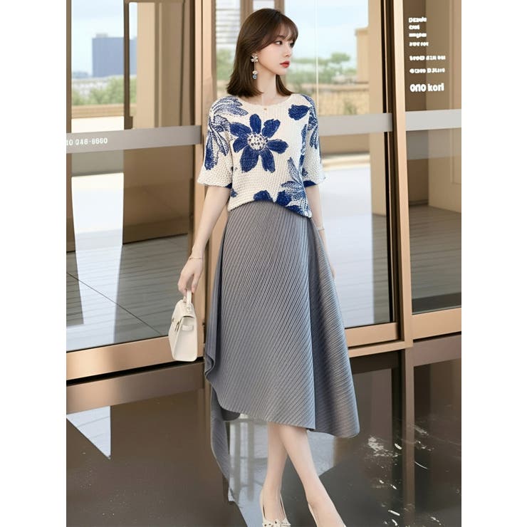 JS FASHION プリーツスカート ロングスカート ラップ風スカート ウエストゴム Aライン きれいめ 大人フェミニン 上品 体型カバー 春 夏 秋 お出かけ 通勤 レディース ブラック パープル ベージュ グレー ブルー スカート