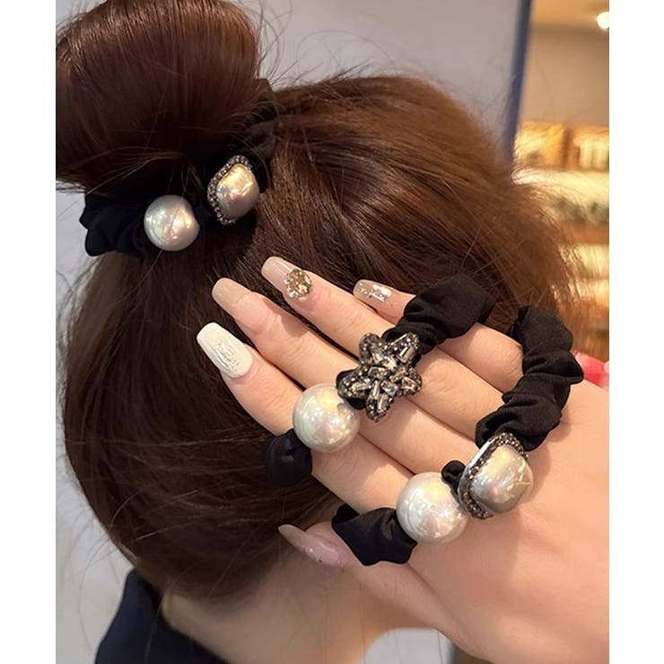 Miniministore 大粒パールヘアゴムシュシュ 髪留めアクセ ヘアアクセサリー