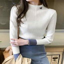 【クーポン利用で3,300円】送料無料 レディース ニットソー リブニット ハート刺しゅう 大人カジュアル 着やせ 韓国風 着回し 長袖ニット ニットインナー ...