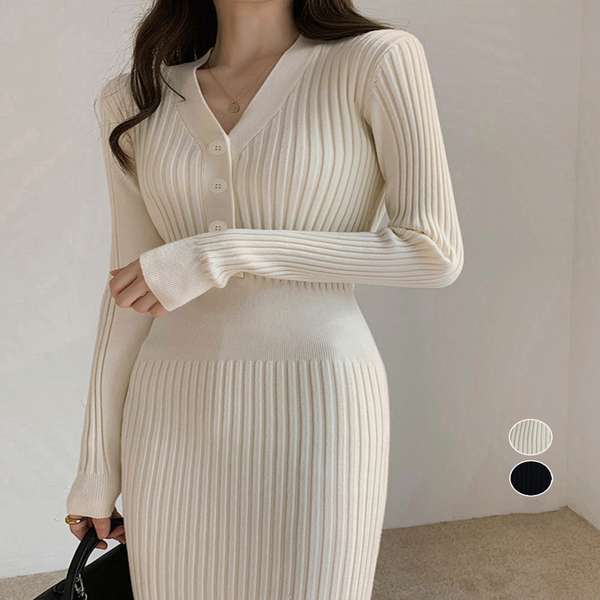 【3日19時まで2,380円】送料無料 Vネックストレッチワンピ レディース オフィスカジュアル ミモレ丈ワンピ ウエストマーク ハイウエスト リブニット春秋冬...