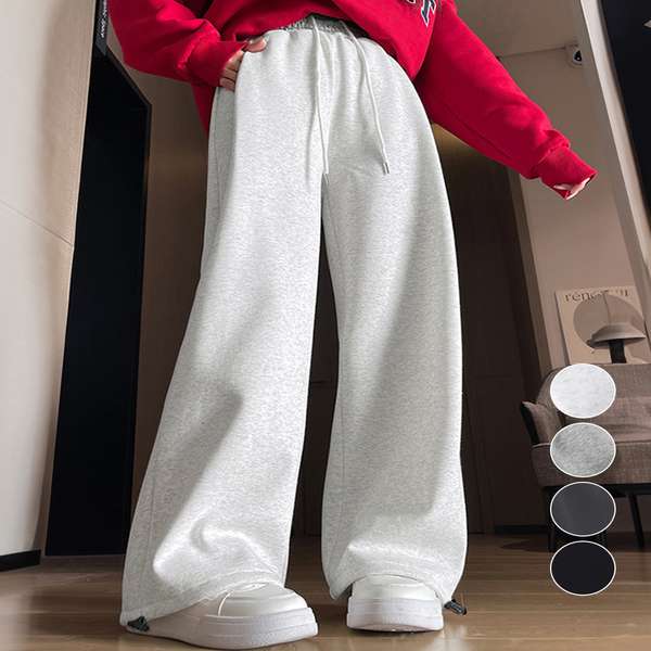 送料無料 ウエストゴム ワイドパンツ 低身長 カジュアル 韓国 イージーパンツ 体型カバーボトムス ゆったり ランニングパンツ脚長 裾ドローストリング フルレングスパンツ ダンス練習着ズボン