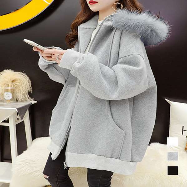 送料無料 フード付き ロングパーカー ビッグシルエットアウター カジュアルゆったり 韓国風 長袖フーディー 暖かい オーバーサイズ 体型カバートップス ZIPパーカー無地 スウェット 秋冬服