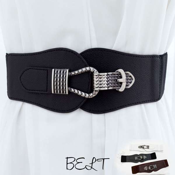 送料無料 サッシュベルト 幅広い 細見え 太ベルト おしゃれ オールシーズン 韓国風 かっこいい フェイクレザー 黒 ゴムベルト 上品 ウエストマークPU フィット感 ベルト