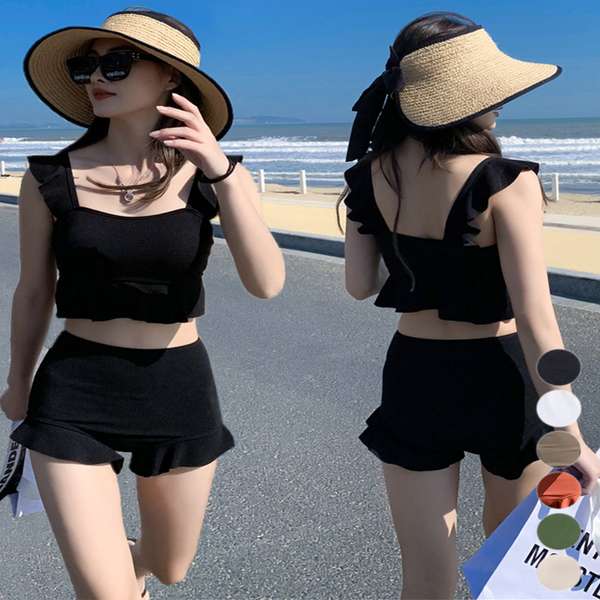 【21日23時まで2,496円】送料無料 タンキニ レディース セパレート水着 露出控えめスイムウェア ビスチェビキニ ハイウエスト水着ショーツ 体型カバーみずぎ セクシー水着セット 大人可愛い水着無地 海水浴おしゃれ水着