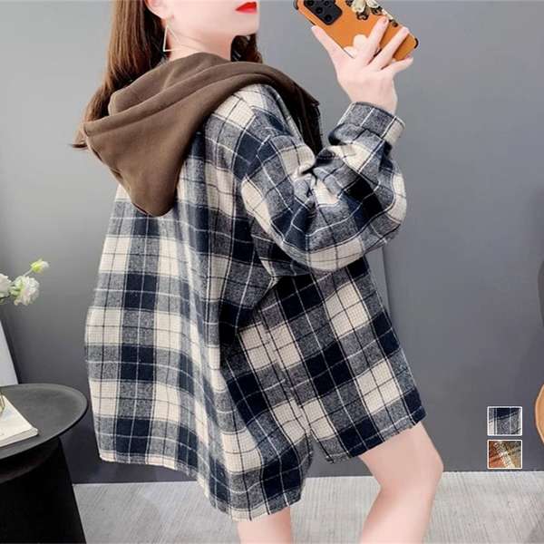 送料無料オーバーサイズチェックシャ...