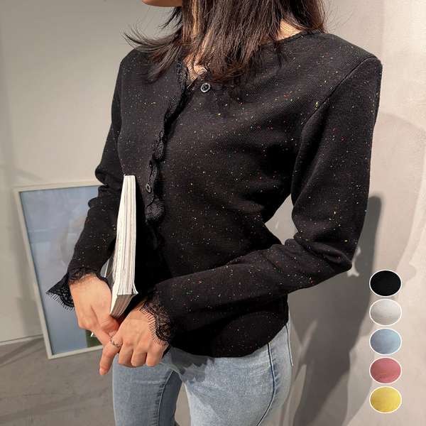 V-Neck - 送料無料 レースドッキングニットトップス レディース きれいめVネックニット羽織り キーネックニットソー おしゃれ 春秋冬セーター 細見えタイトニット 大人可愛いニット女 フェミニントップス