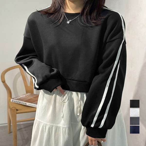 【21日23時まで2,869円】送料無料 袖ラインスウェット ゆったり ショート丈プルオーバー おしゃれ 暖かい 体型カバー 大人カジュアル 厚手スポーツトップス 20代30代40代 着やせトップス長袖 ダンス練習着韓国風