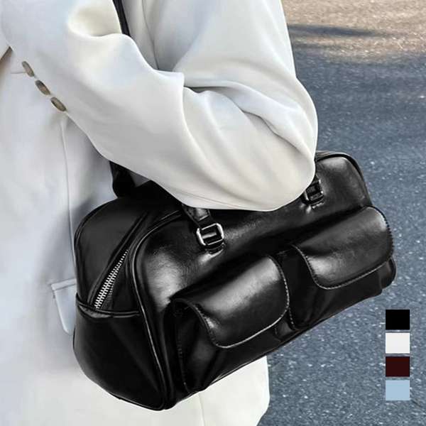 【26日23時日までP5倍】【クーポン利用で3,512円】送料無料 ファスナー付きトートバッグ マチ広めハンドバッグ おしゃれ マルチポケット 学生カバン 韓国風通勤通学 PUレザーバッグ スクールバッグ女子 フロントポケット鞄 合皮バッグきれいめ