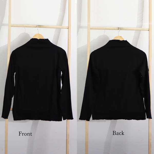 送料無料 レディース 長袖 柔らか 重ね着 プチハイネック ベーシック 肌触りいい おしゃれ フリルカットソー インナートップス ウォームトップス