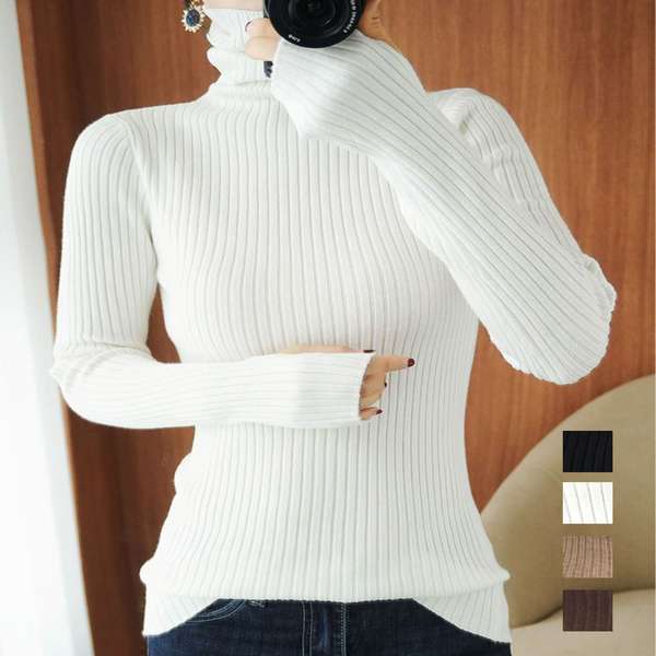 送料無料 ニットセーター 長袖 リブ編み ニットインナー 伸縮性 タートルネック きれいめ タイトニット 着回し 重ね着 秋冬 ニットプルオーバー 韓国ファッション フィット感 着やせ