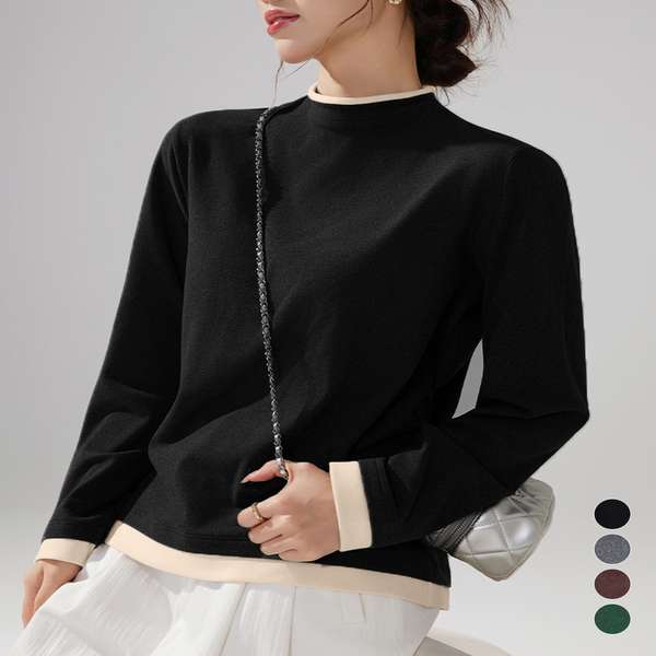 【クーポン利用で1,960円】送料無料 レディース 重ね着風Tシャツ タートルネックブルオーバー 大人カジュアルカットソー 秋冬 暖かい配色インナートップス防寒 着回し起毛トップス 着膨れしない 保温 シンプルベーシック