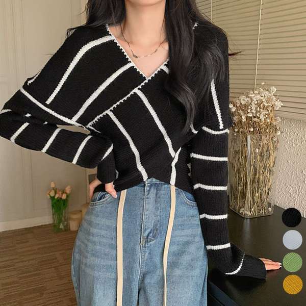 【楽天スーパーSALE50%OFF】送料無料 レディース ボーダー柄 ニットセンター 大人カジュアル ショート..