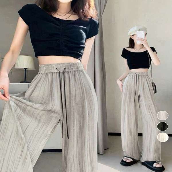 送料無料 レディース ハイウエスト ストレートパンツ ゆったりロングパンツ 涼しいサマーパンツ ウエストゴム 楽ちんイージーパンツ 脚長見せ パンツ黒 お洒落長ズボン春夏 着やせ 落ち感美脚