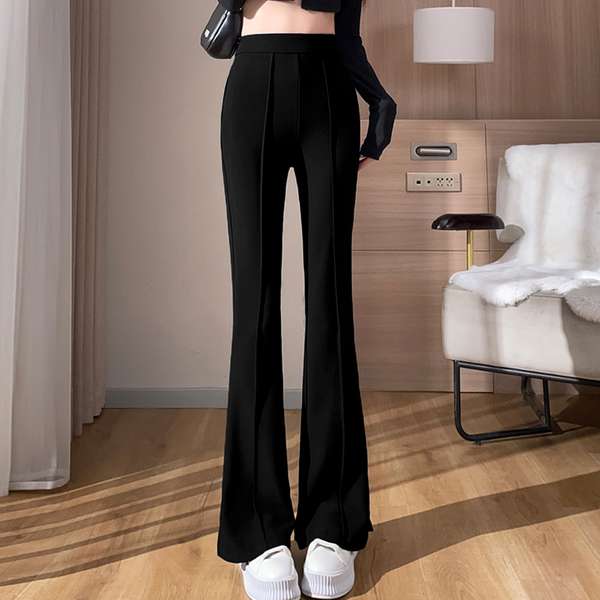 【21日23時まで2,595円】送料無料 ハイウエスト ストレッチパンツ きれいめ ペンシルパンツ センターシーム 美脚パンツ バッグゴム リラックスパンツ春夏秋 細見えパンツ 脚長 着やせボトムス女性 無地ロングパンツ黒