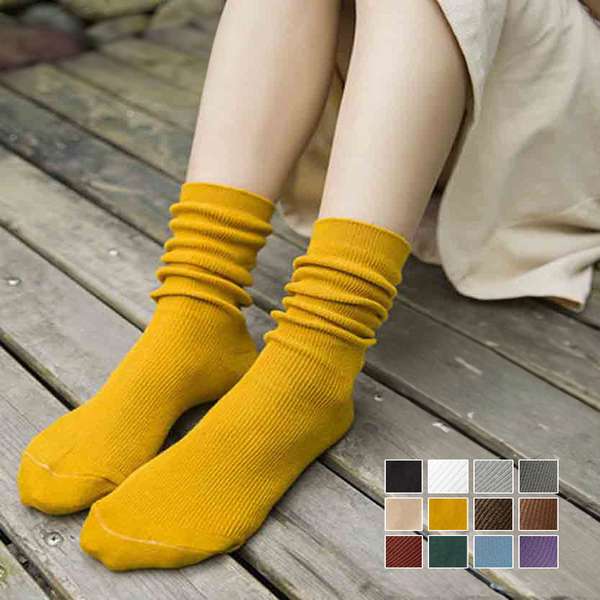 【5日23時まで1,026円】送料無料 無地綿混ソックス シンプル 通学靴下 レトロ カラーソックス カラバリ靴下 蒸れない カジュアルクルーソックス 春夏秋冬 スクールソックス黒 可愛い靴下おしゃれ リブカラーソックス