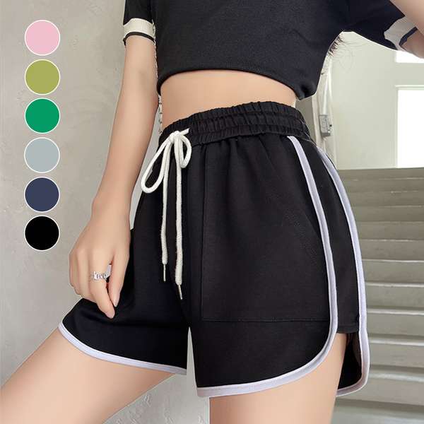 送料無料 レディース ハイウエスト 半ズボン ウエストゴム 運動着 カジュアルパンツ リラックス 体型カバー 部屋着 ボトムス 無地 着やせ 短パン スポーツウエア