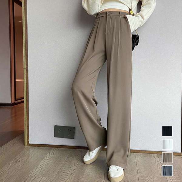 【21日23時まで2,952円】送料無料 ハイウエスト ストレートパンツ おしゃれ 美脚 セミワイドパンツ 脚長パンツ 春秋夏 カジュアル ロン..