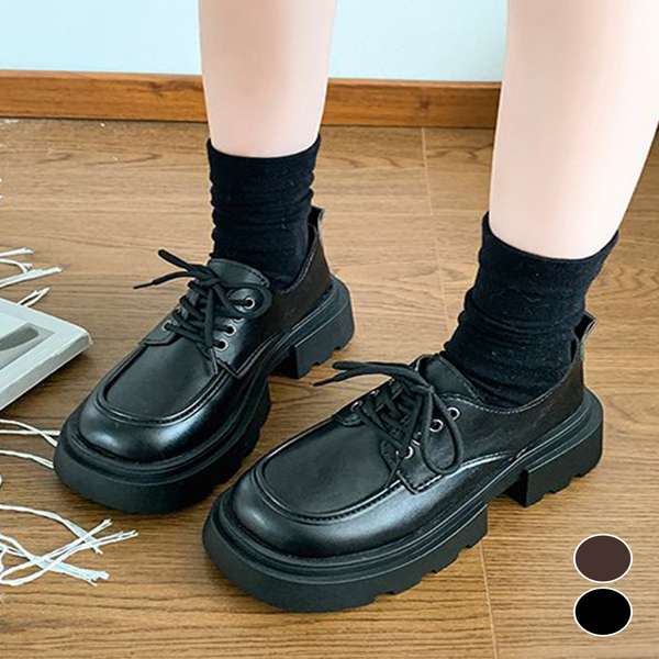 【11日23時まで3,708円】送料無料 レディース ドレスシューズ レザー調 美脚くつ チャンキーヒール 大人 可愛い カジュアル 疲れない おしゃれ 通勤通学 編み上げシューズ 学院風シューズ 太ヒールシューズ