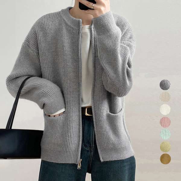 Other - 送料無料 レディース ダブルジップ 秋冬ニットトップス 前開き 無地ニットセーター おしゃれ 長袖 ニット羽織り カジュアル 韓国 リブジップ カーデ ニットアウター大人 ニットウェアレトロ