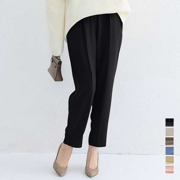 送料無料 長ズボン フォーマル きれいめ ロングパンツ タック入り ラクチン通勤パンツ 体型カバー ベーシック 全6色 OLズボン 黒パンツ 着やせ オフィスカジュアル ウエストゴム 無地