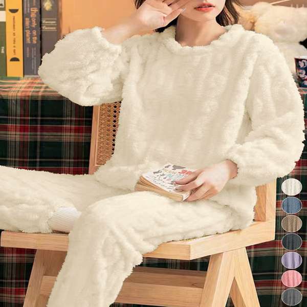 送料無料 ケーブル柄ルームウェア セットアップ 秋冬 もこもこ ナイトウェア ふわふわ 軽く暖かい 韓国..