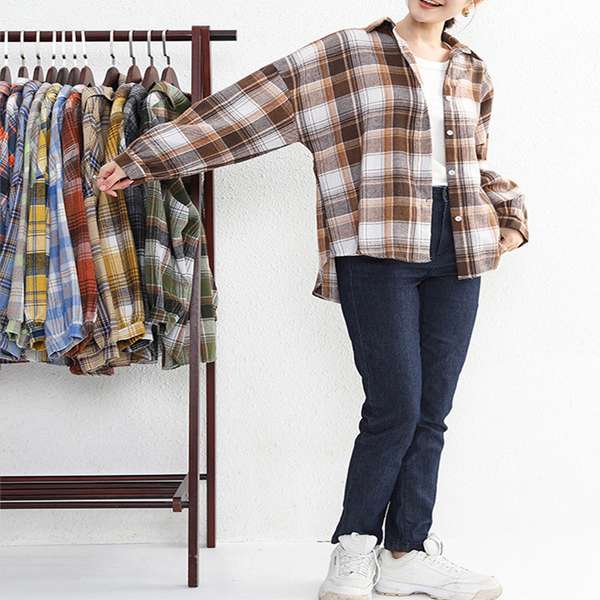 送料無料 レディース おしゃれ ゆったりカラーチェックシャツ カジュアルトップス レトロ韓国ファッション 10代20代30代40代 カーディガン着やせ 体型カバー 春秋冬 ストリート 羽織り