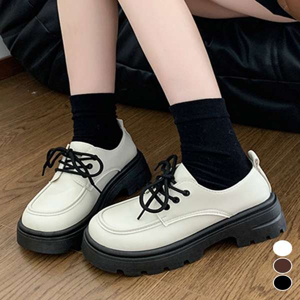 【11日23時まで3,708円】送料無料 ローファー レースアップシューズ 編み上げ レザー調 ローヒール 可愛い シンプル 歩きやすい 疲れない おしゃれ 太ヒールシューズ ローファーパンプス メイド靴 お嬢様
