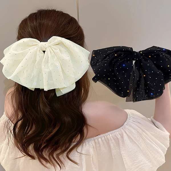 【11日23時まで1,650円】送料無料 おしゃれ ヘアアクセサリー レディース キラキラ まとめ髪 大人かわいい ヘアアレンジ 大きめ 髪飾り リボンクリップ ヘアアクセ 韓国風 リボンバレッタ簡単 蝶結びクリップ 黒