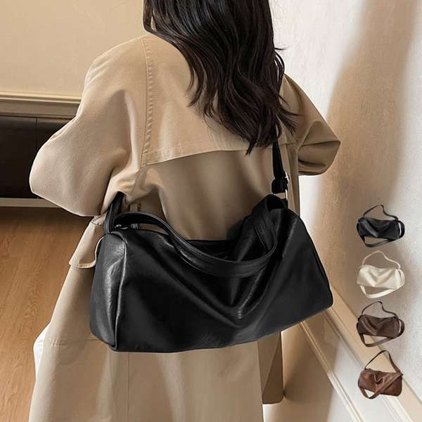 送料無料 ソフトレザー風肩掛けバッグ シンプルショルダーバッグ おしゃれユニセックススクエアバッグ大人カジュアル斜めがけバッグ旅行 通勤通学A4鞄無地 大きめトート合皮鞄 韓国風手提げバッグ
