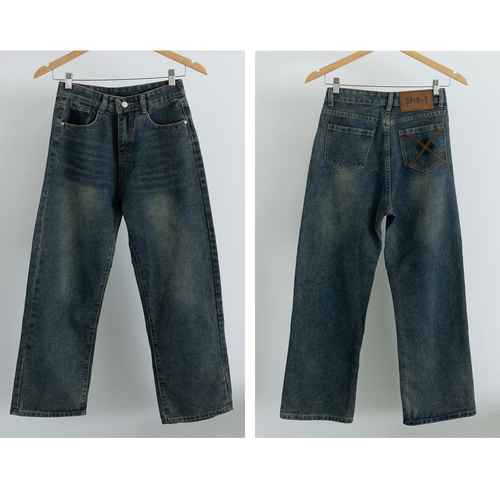 送料無料 レトロ風ジーンズ ハイウエスト ウォッシュデニム 美脚脚長 セミワイドパンツ フルレングス 着やせジーパン 体型カバー カジュアルジーンズ ユーズド加工デニム 体型カバー ズボン shopload-10036569 shopload サンプル画像3