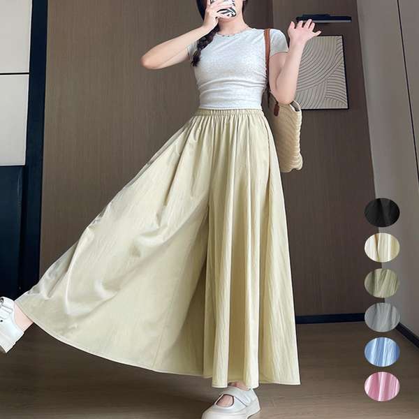 【21日23時まで2,770円】送料無料 きれいめガウチョパンツ ハイウエストフレアパンツ 薄手イージーパンツ軽いスカーチョスカンツ 楽ちんパンツトレンドボトムス スカーチョゆったり 体型カバーボトムス Aラインパンツ無地