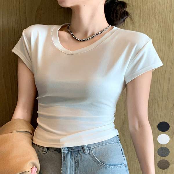 送料無料VネックTシャツ春夏半袖カ...