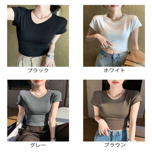 送料無料 VネックTシャツ春夏 半袖カットソーレディース 着やせtシャツ大人可愛い カジュアルトップス タイトtシャツ細見えお洒落 Tシャツ薄手重ね着 スリムTシャツ細身 ベーシックtシャツ shopload-10037451 shopload サンプル画像2