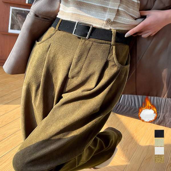 送料無料 レディース 韓国風暖かいパンツ 美脚脚長 ハイウエストワイドパンツ 秋冬ロングパンツ 着やせストレートパンツ カジュアル あったかパンツ防寒 裏起毛パンツ楽ちん 体型カバー長ズボン