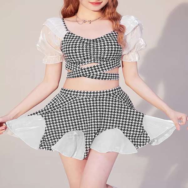 【26日23時日までP5倍】【クーポン利用で5,162円】送料無料 パフスリーブ タンキニ 水着2点セット 大人可愛い インスタ映え水着 おしゃれ ビーチウェア韓国ファッション 露出控えめ リゾート水着海水浴 ママ水着体型カバー 水着上下セット旅行