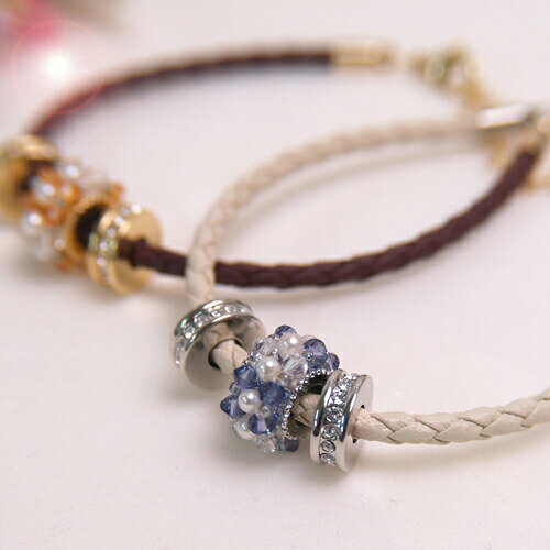 パール スワロ ビーチャームド ロンデル ブレスレット スワロフスキー パール 四つ編み レザー調 合皮コード レディース ラブリンクス調 【楽ギフ_包装】 母...