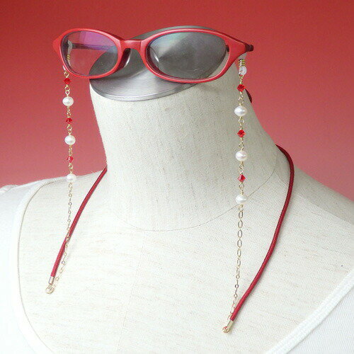 メガネチェーン 淡水パール スワロフスキー シルク 正絹 組紐 眼鏡チェーン グラスコード マスクチェーン マスクコード
