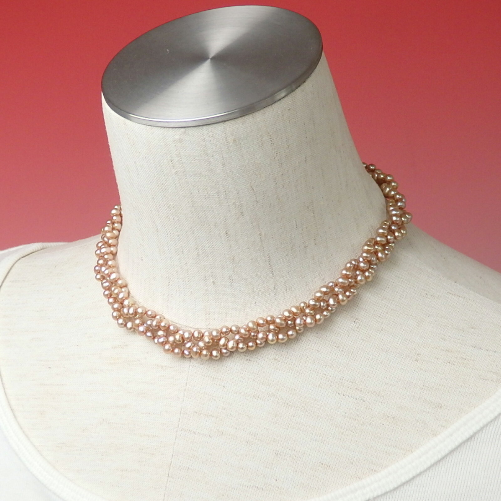 チョーカー ネックレス 三つ編み 淡水パール オレンジパープル シルバー金具 淡水真珠 真珠 クリスマス ギフトに プレゼントに