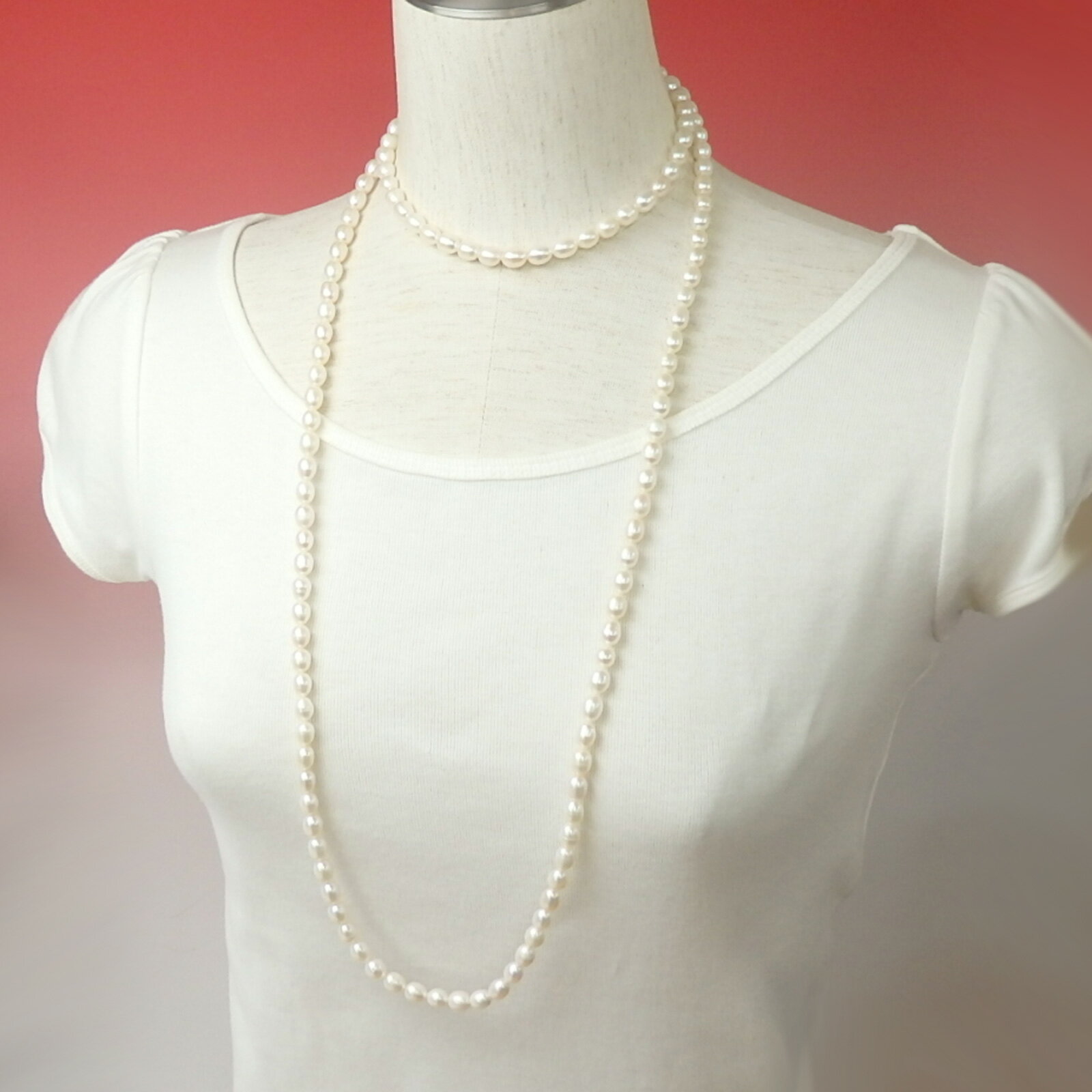 メール便 ネックレス パール 超 ロングネックレス 120cm 淡水パール 淡水真珠 真珠 7.0～7.5mm 上質 金具なし クリスマス ギフトに プレゼントに