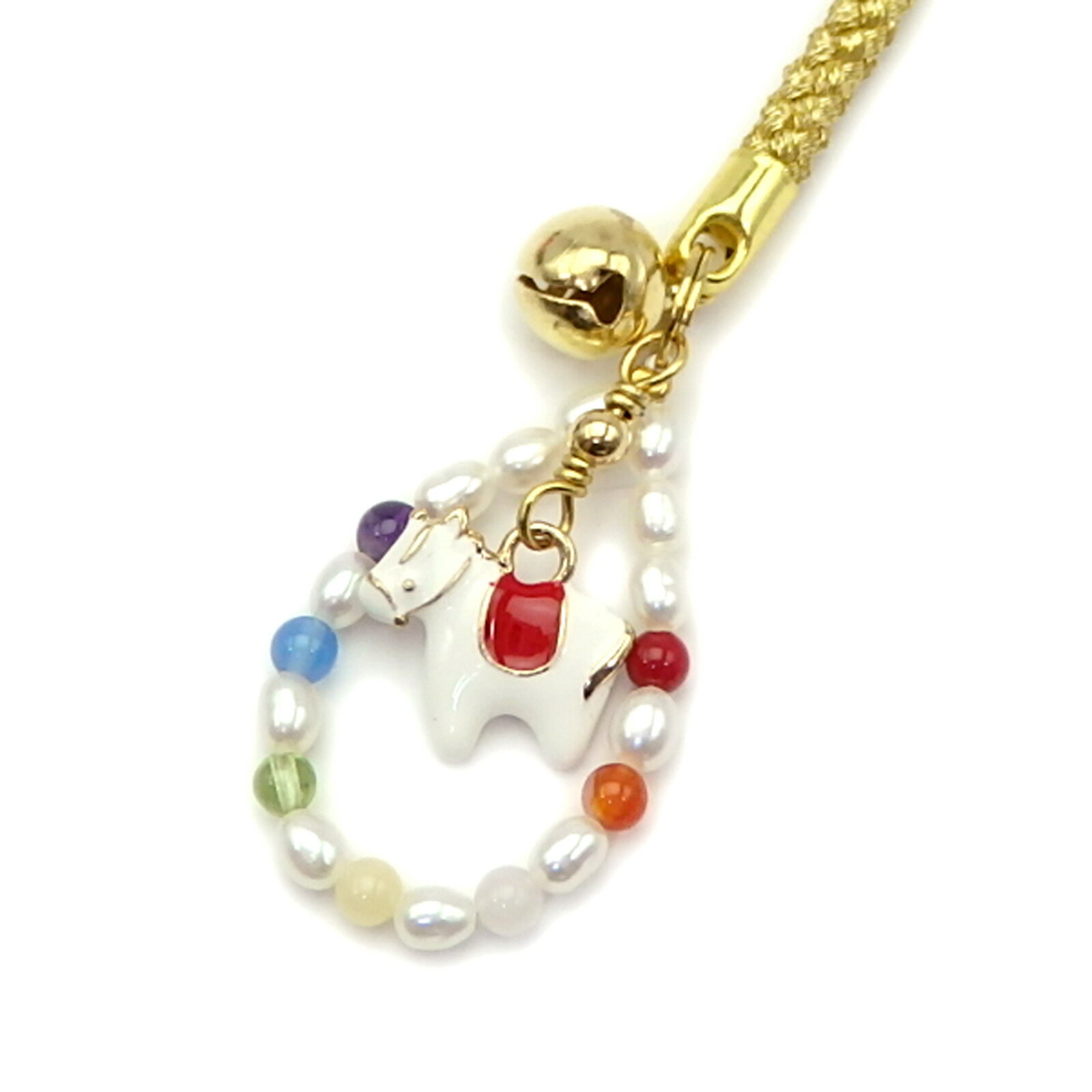 メール便 午年 根付 ストラップ 厄除け 七色 天然石 白蛇 干支 開運 十二支 えと パール 馬年 うまどし..