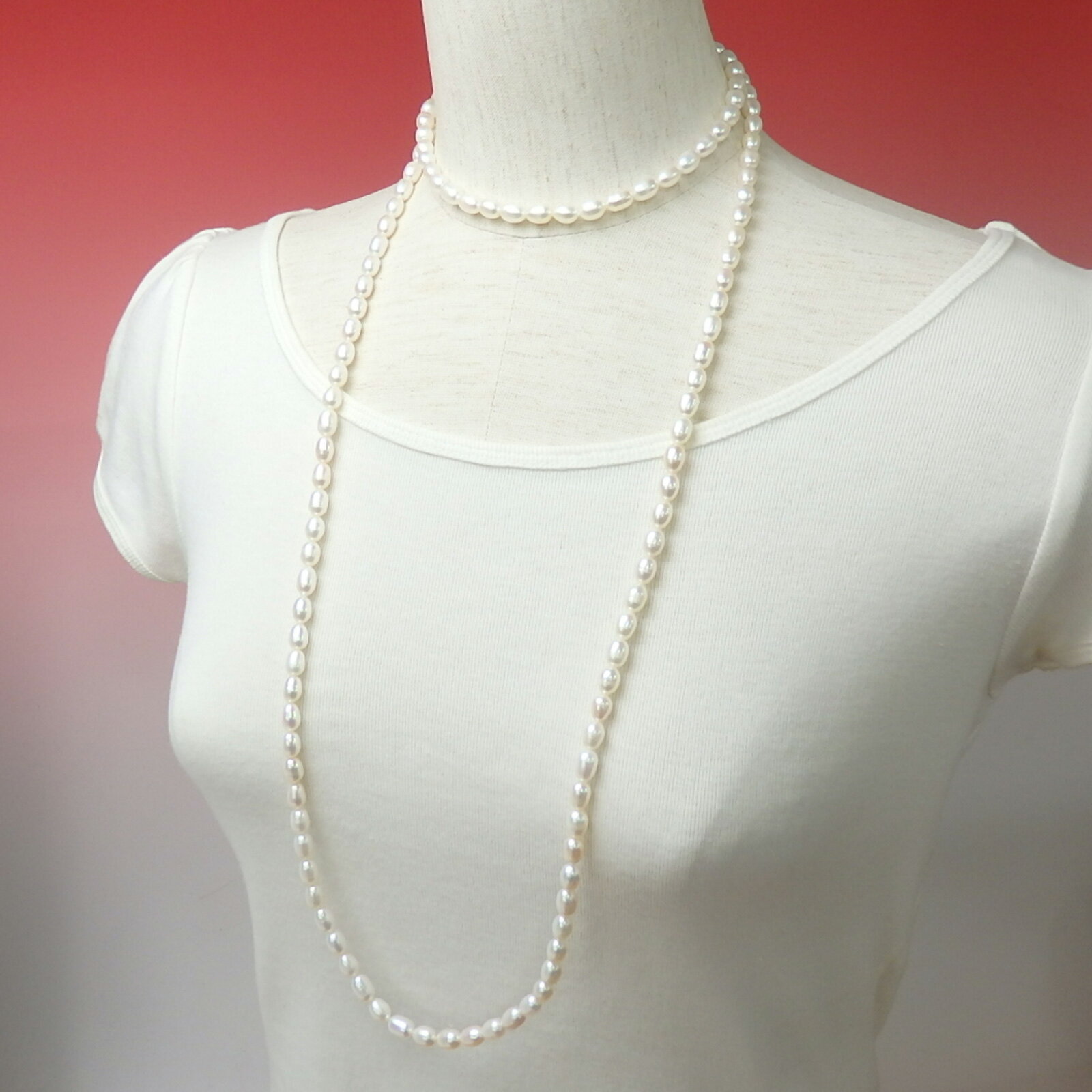 メール便 ネックレス パール 超 ロングネックレス 120cm 淡水パール 淡水真珠 真珠 6.0～6.5mm 上質 金具なし クリスマス ギフトに プレゼントに