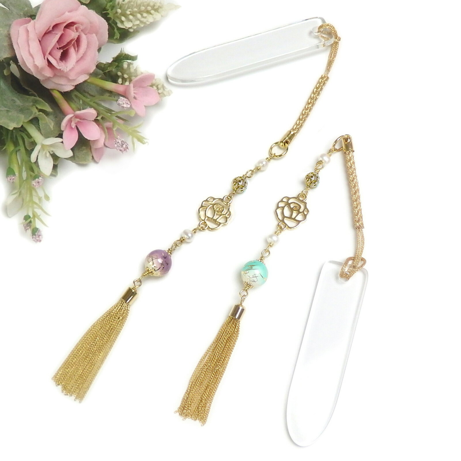 メール便 帯飾り 情熱の薔薇 ローズ 唐草樹脂ビーズ パール 透かしビーズ タッセル 根付 ストラッ ...