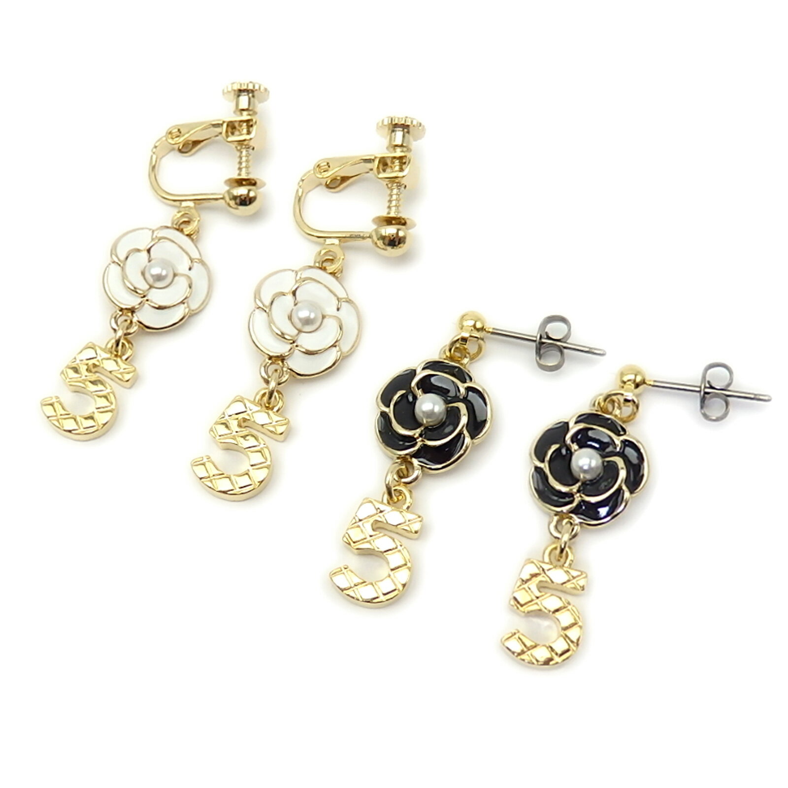 メール便 ピアス イヤリング セレブ カメリア ナンバー 5番 レディース ステンレスピアス 真ちゅ ...