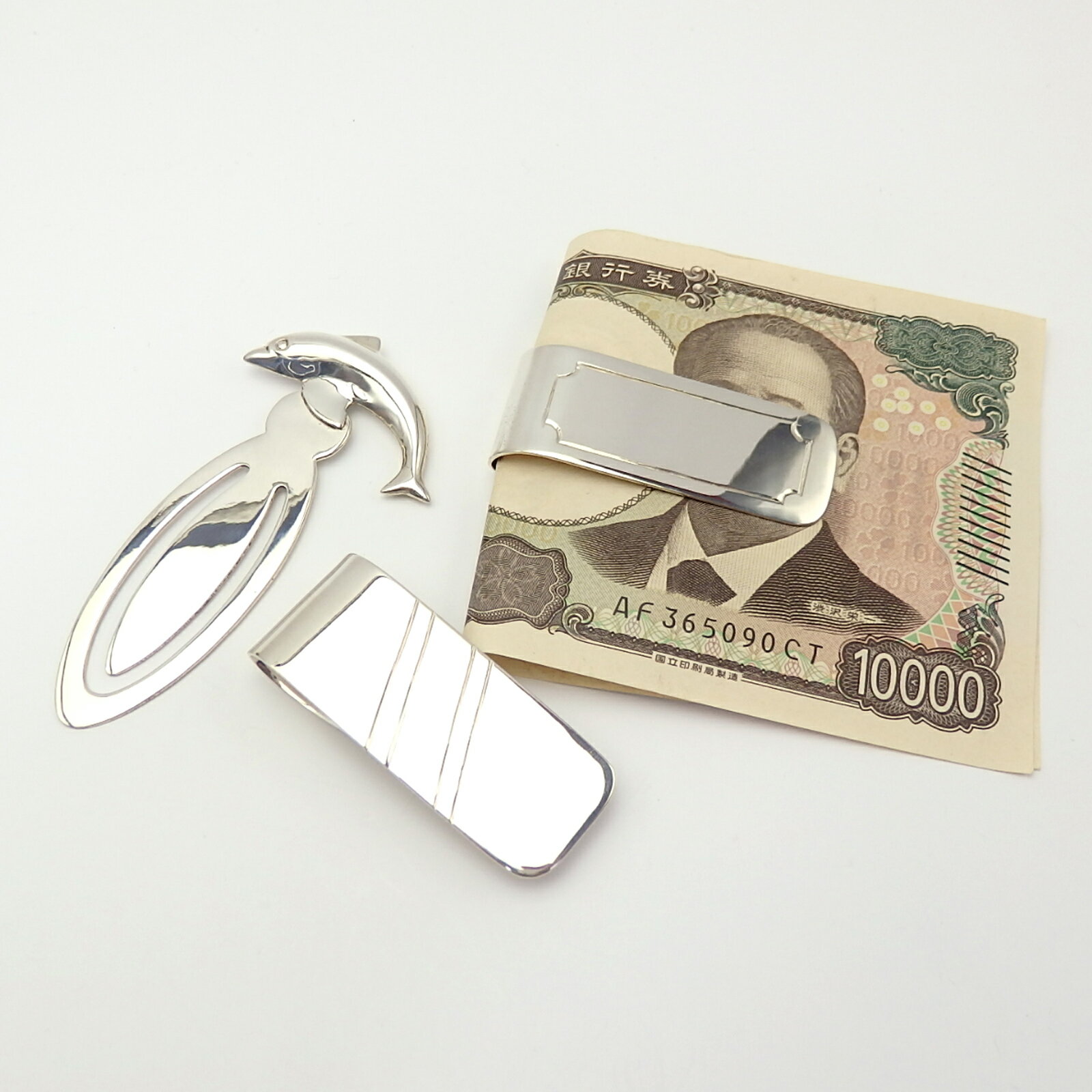 樂天商城 - マネークリップ シルバー 925 SILVER 銀製 いるか イルカ ストライプ 飾り罫 銀 ペーパークリップ 財布クリップ お札クリップ 父の日 silver_s