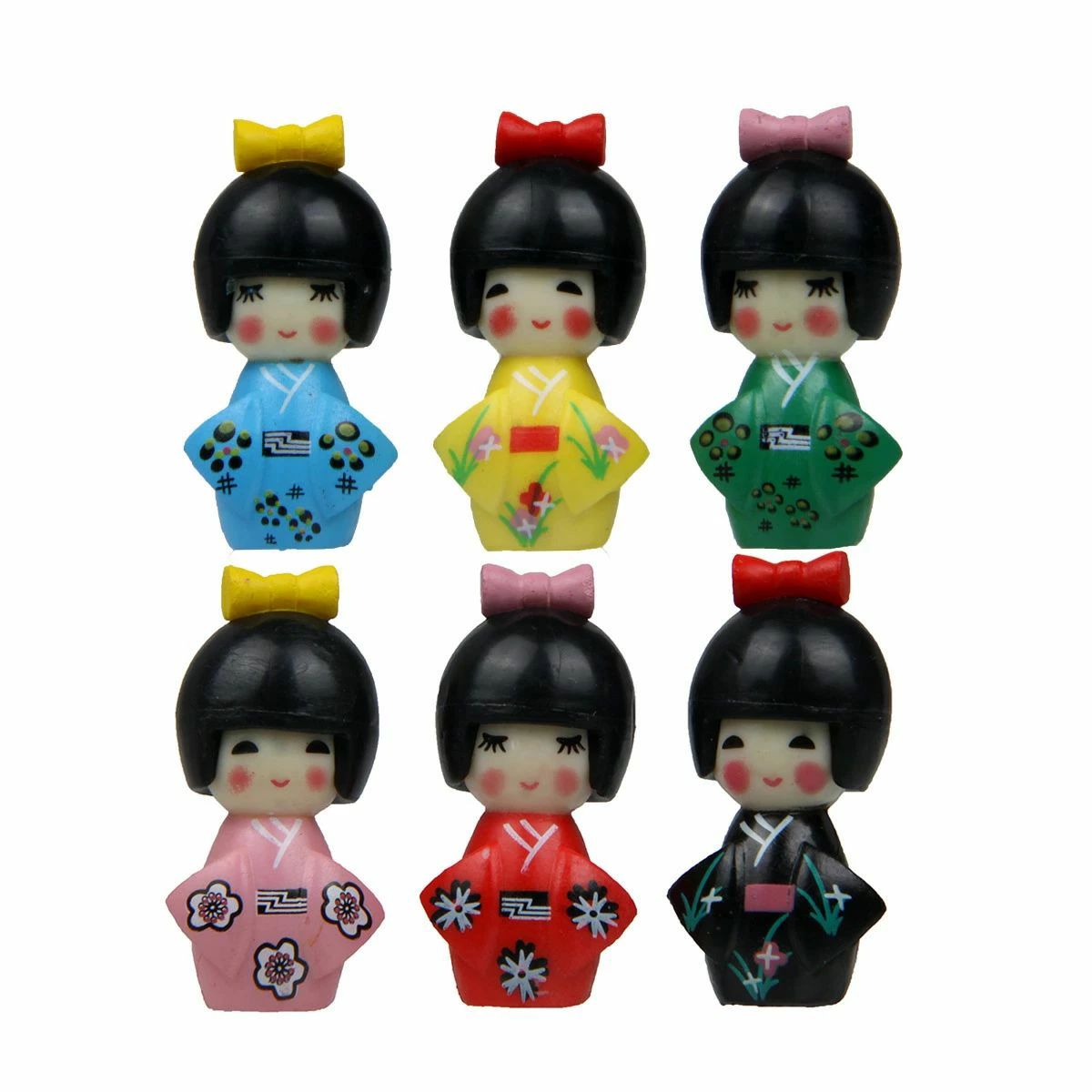 4cm 小さい6個セット 芸者人形 三五七 小物 土産 外国人 プレゼント 園芸小道具 樹脂 着物 木製 テーブル 和風 ミニ 着物