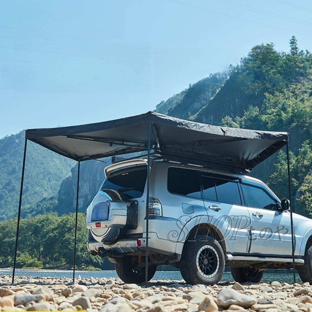 Rakuten - カーサイドタープ タープ テント 車用 カーサイドオーニング サンシェード 270°展開カーサイドタープ カーサイドタープ 軽自動車 用屋外格納式オーニング 車中泊 アウトドア 設営撤収簡単