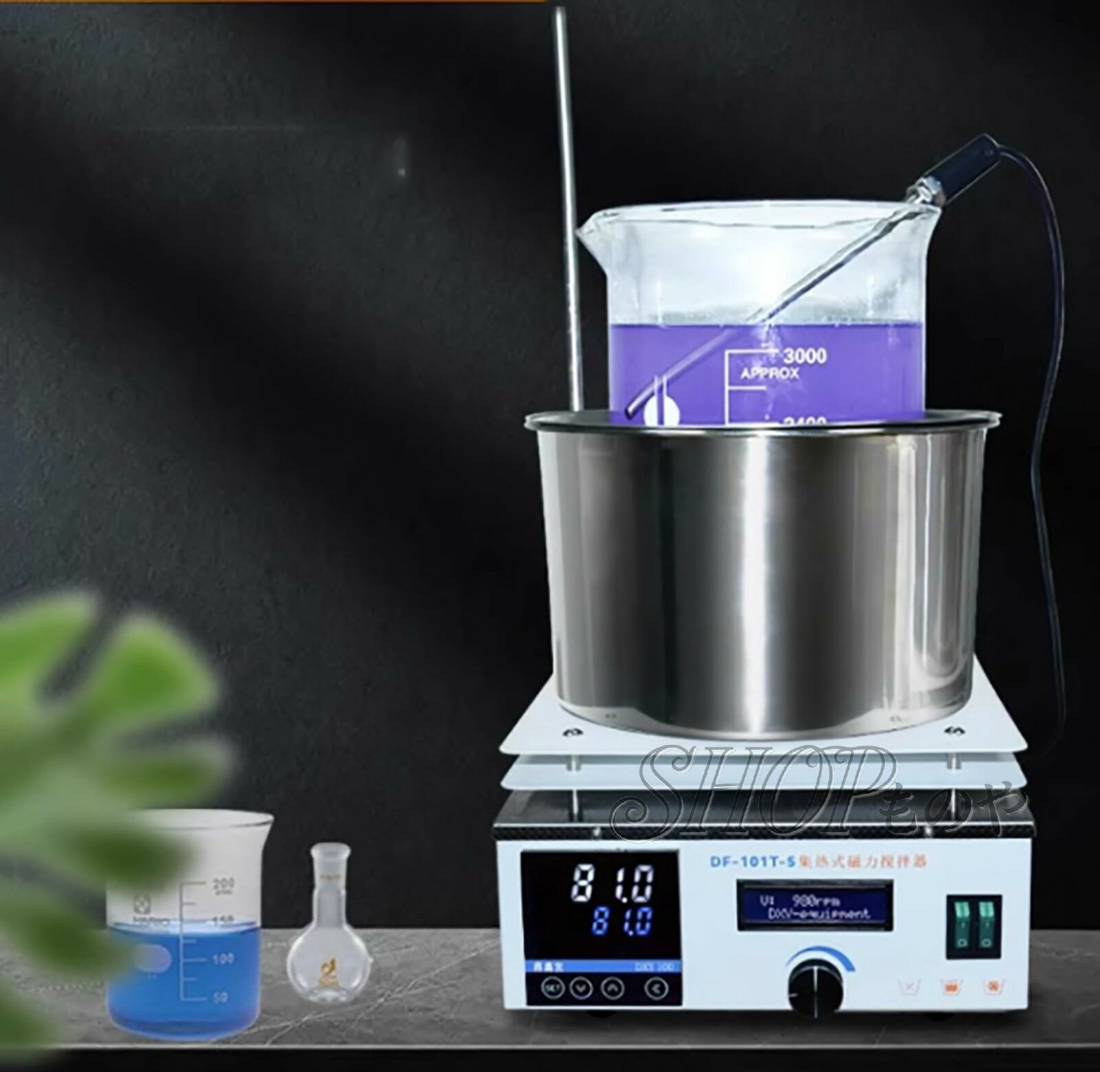 Rakuten - 磁気加熱スターラー、3L ラボ用ウォーターバス/オイルバス、加熱および撹拌機、2450rpm 速度調整、最高温度 300℃、999 分タイミング、科学研究用