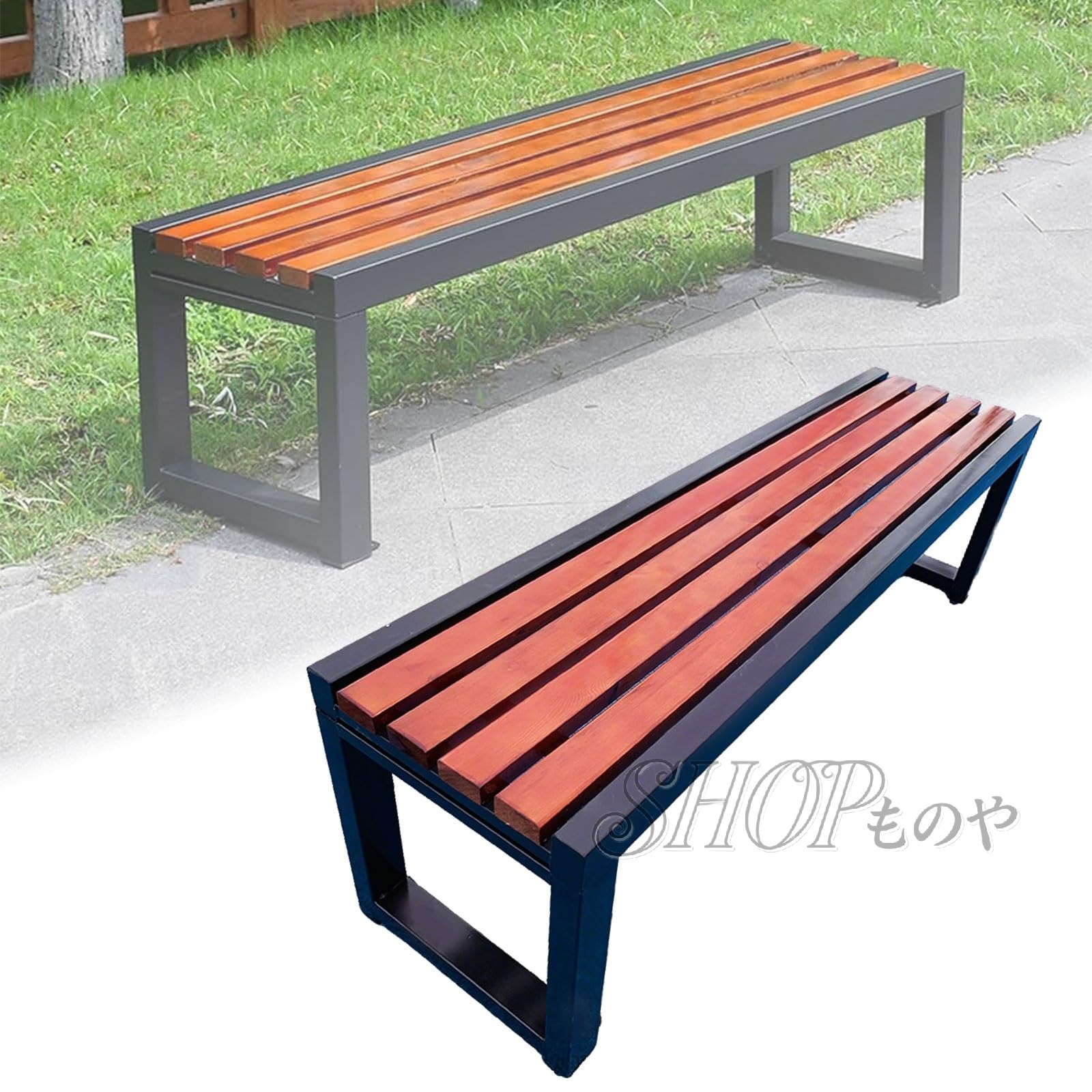 Rakuten - ガーデンベンチ 屋外 木製 ベンチ 背もたれなし 高さ45cm 幅120/150/180cm 耐荷重500kg 金属ブラケット 耐久性 防水性 防錆 耐候性 防蝕 日焼け防止 組み立て簡単 縁台 屋外用 庭 公園の屋外の中庭に適しています ブラウン(120x39x45CM)